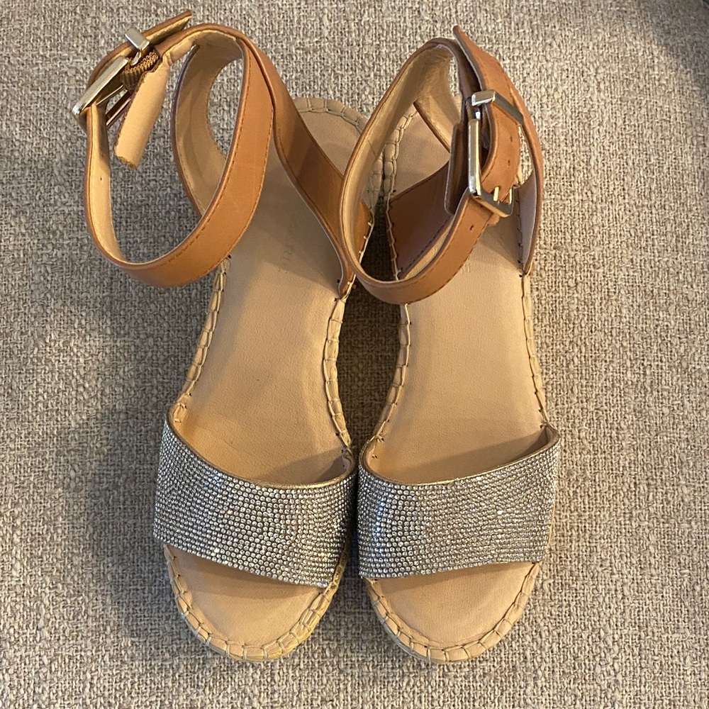 Alex Marie Rhinestone Espadrille Wedge Sandals Tan Ankle Strap Size 6.5M - Picture 10 of 15